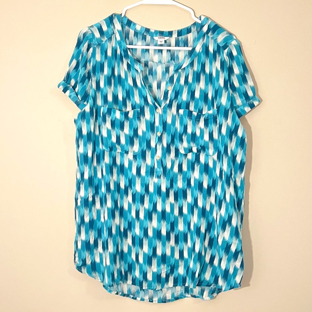 Sonoma Short Sleeve Blouse with Blue Pattern